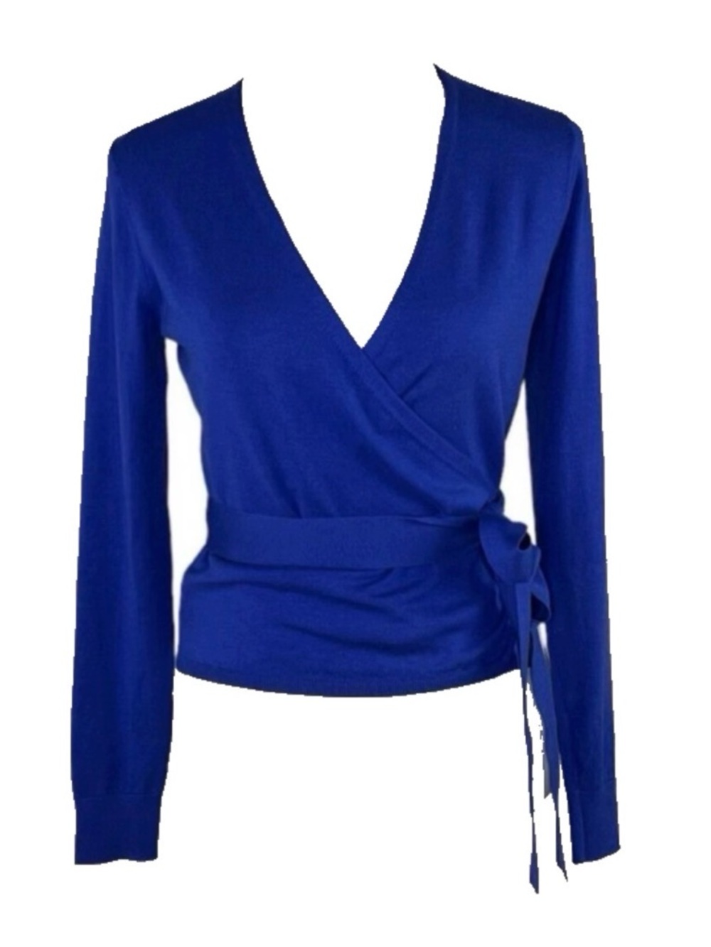 Diane Von Furstenberg Size M Silk Blend Sweater Ballerina Wrap Top Royal Blue